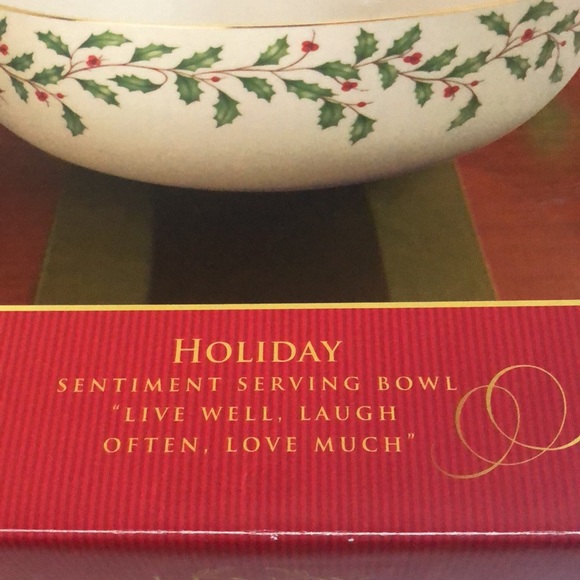 Brand New in Box LENOX Holiday Sentiment Serving Bowl Christmas Holly Dinner - Picture 3 of 10